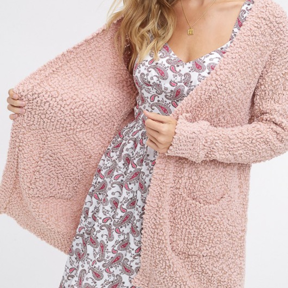 Blush Popcorn Open Cardigan Sweater HP 12/10 - Picture 4 of 5